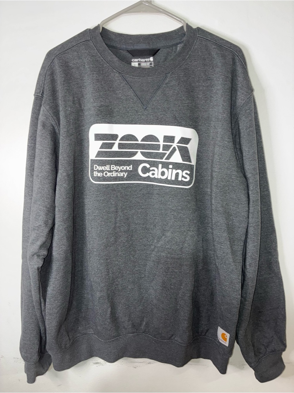 Carhartt Dark Gray Crewneck Sweatshirt with White 'Cabins' Graphic